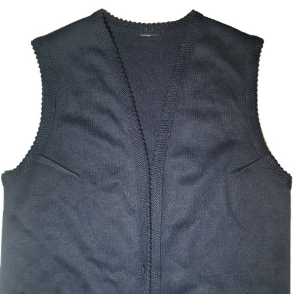 Size 10 Vintage West Germany Navy Wool Mix Knit Waistcoat Pockets - Picture 5 of 8